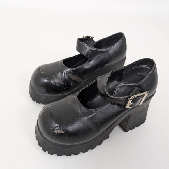 90's Mary Jane Platform Shoes Heels Chunky Lug Sole High Pump Thick Loafers - Picture 6 of 10